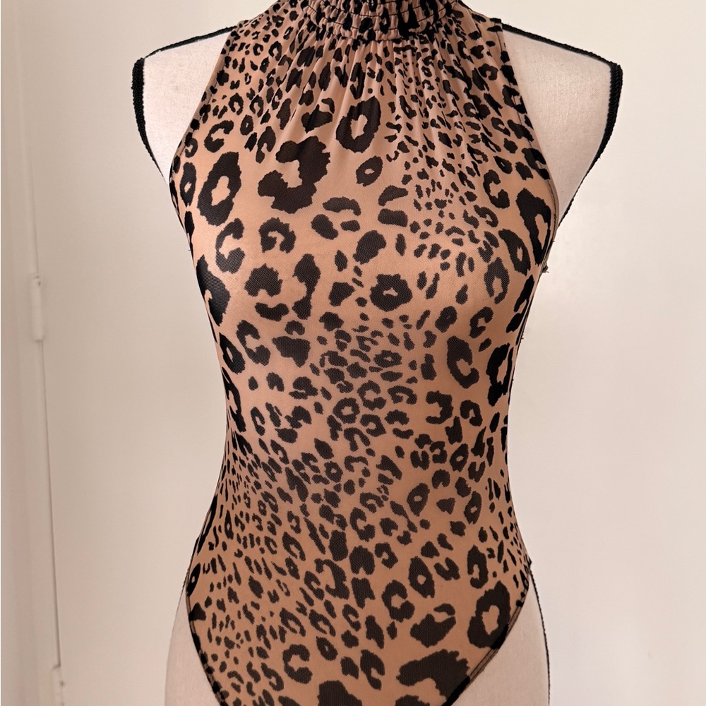 Leopard Print Halter Bodysuit